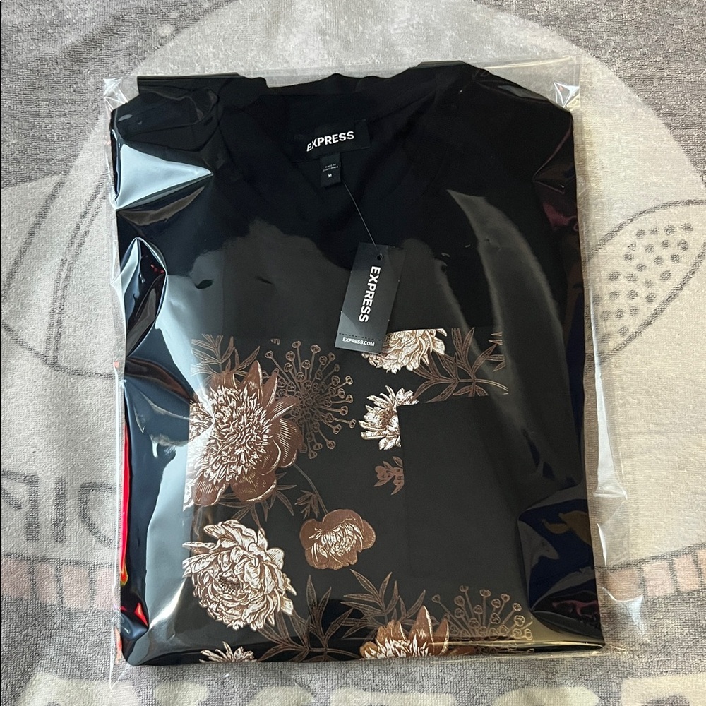 Express Black Tee with Brown Floral Design - Picture 8 of 8